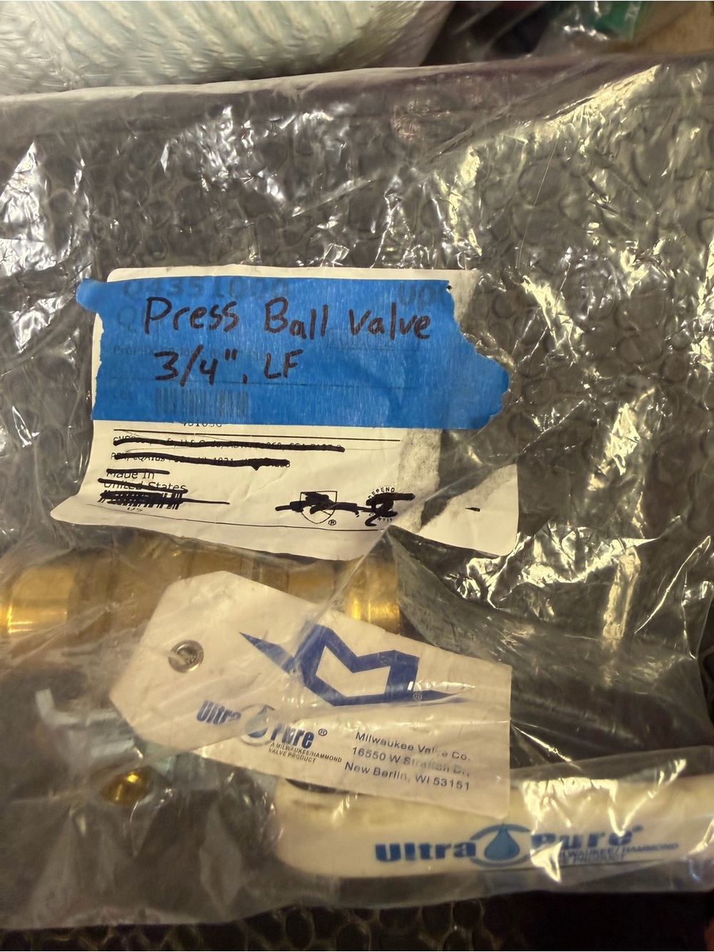 UltraPure 3/4" Press Ball Valve - Brass with White Handle